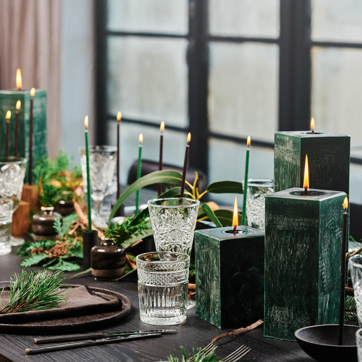 green taper dinner candles