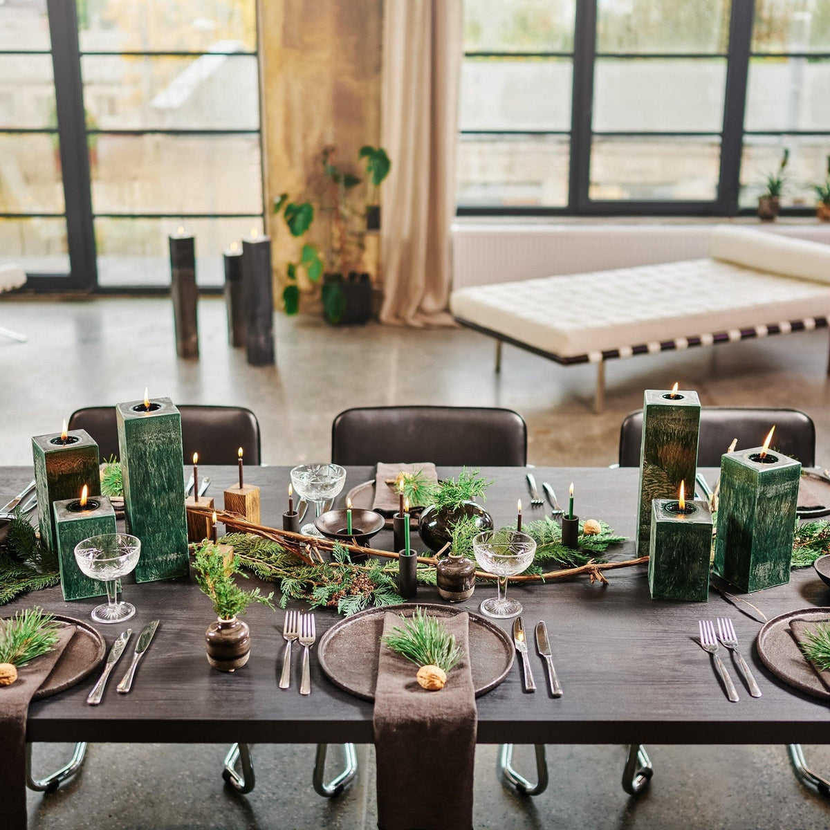 green dinner table candles