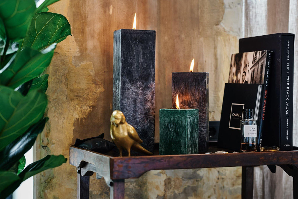 black and green square pillar candles
