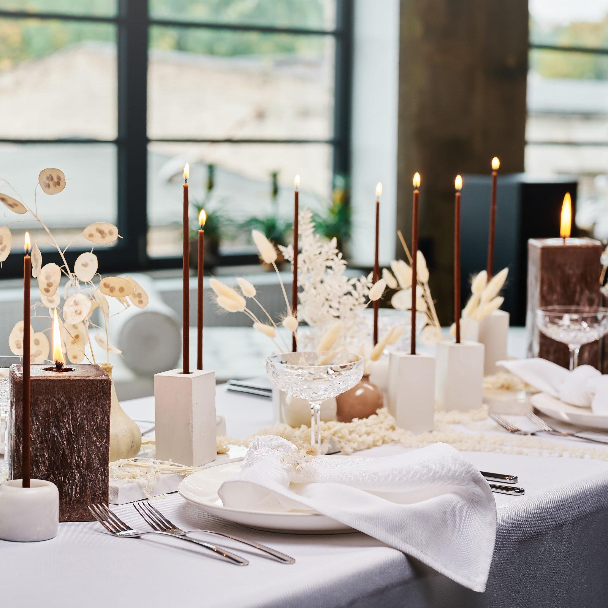 thin brown dinner candles
